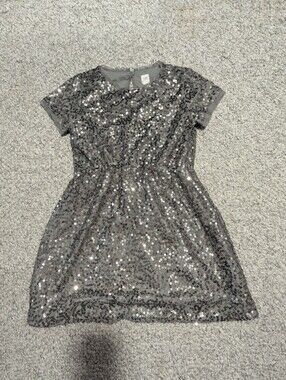 GAP Silver Sequin Short Sleeve Party Dress
